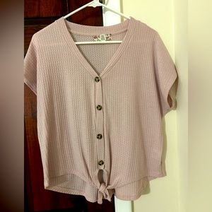 Pink Rose brand Pink front tie button up shirt.